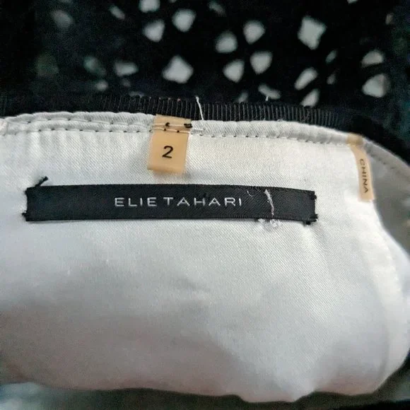 Elie Tahari Dual-layer Formal Skirt, Black cutout fabric and silky Pearl lining - Picture 9 of 12